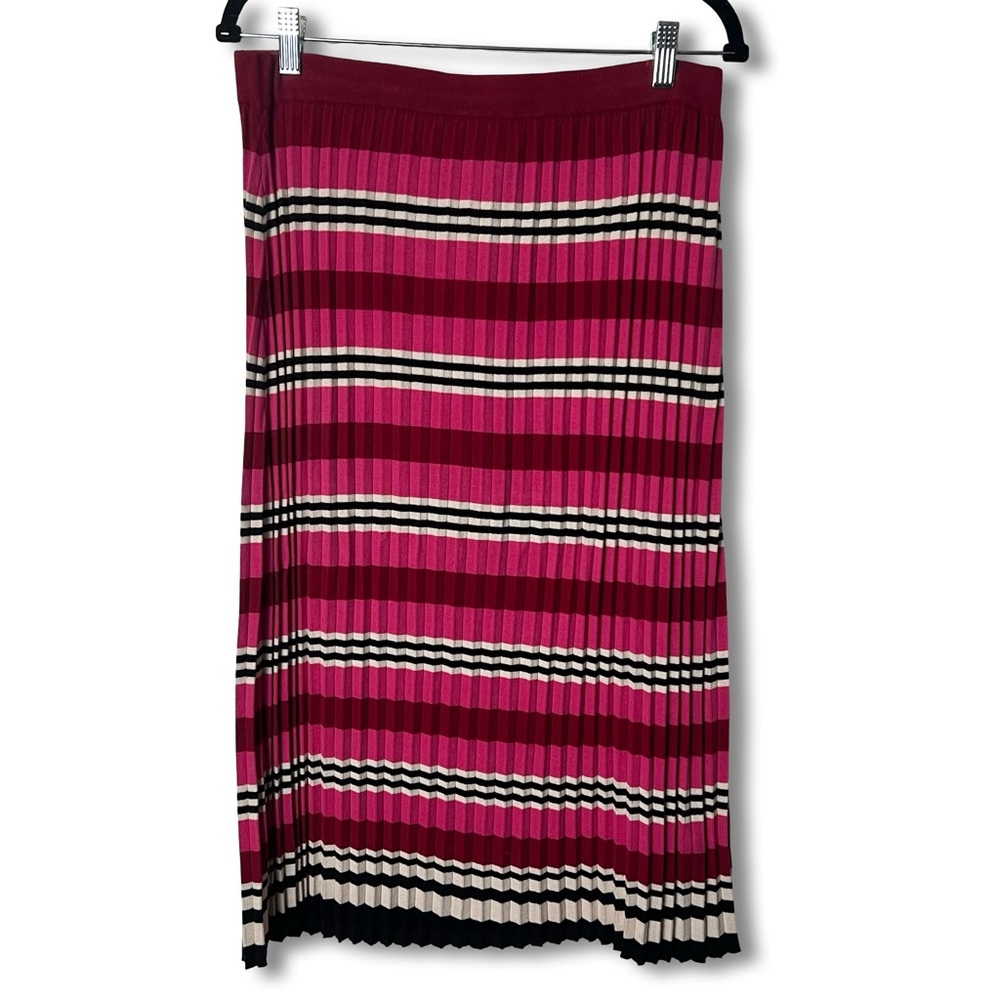 Dolan Left Coast Dora Striped Pleated‎ Ribbed Knit Pull-On Midi Skirt Sz L